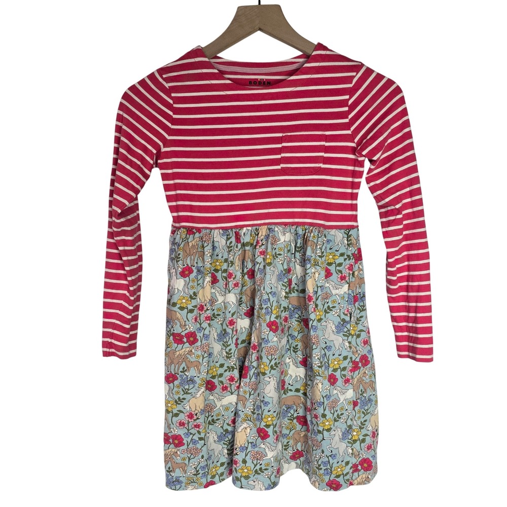 Mini Boden Hotchpotch Jersey Dress Girls 10-11Y Pink Striped Horse Floral Cotton